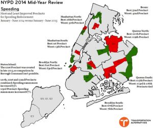 Map of most- and least-improved precincts for speeding enforcement.