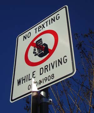 No Texting While Driving sign