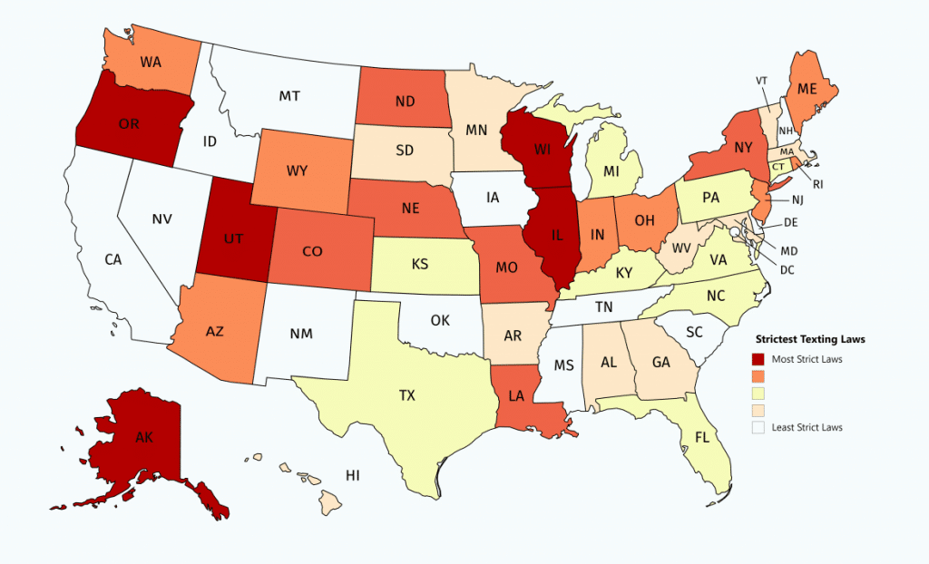US States with Strictest Texting Laws