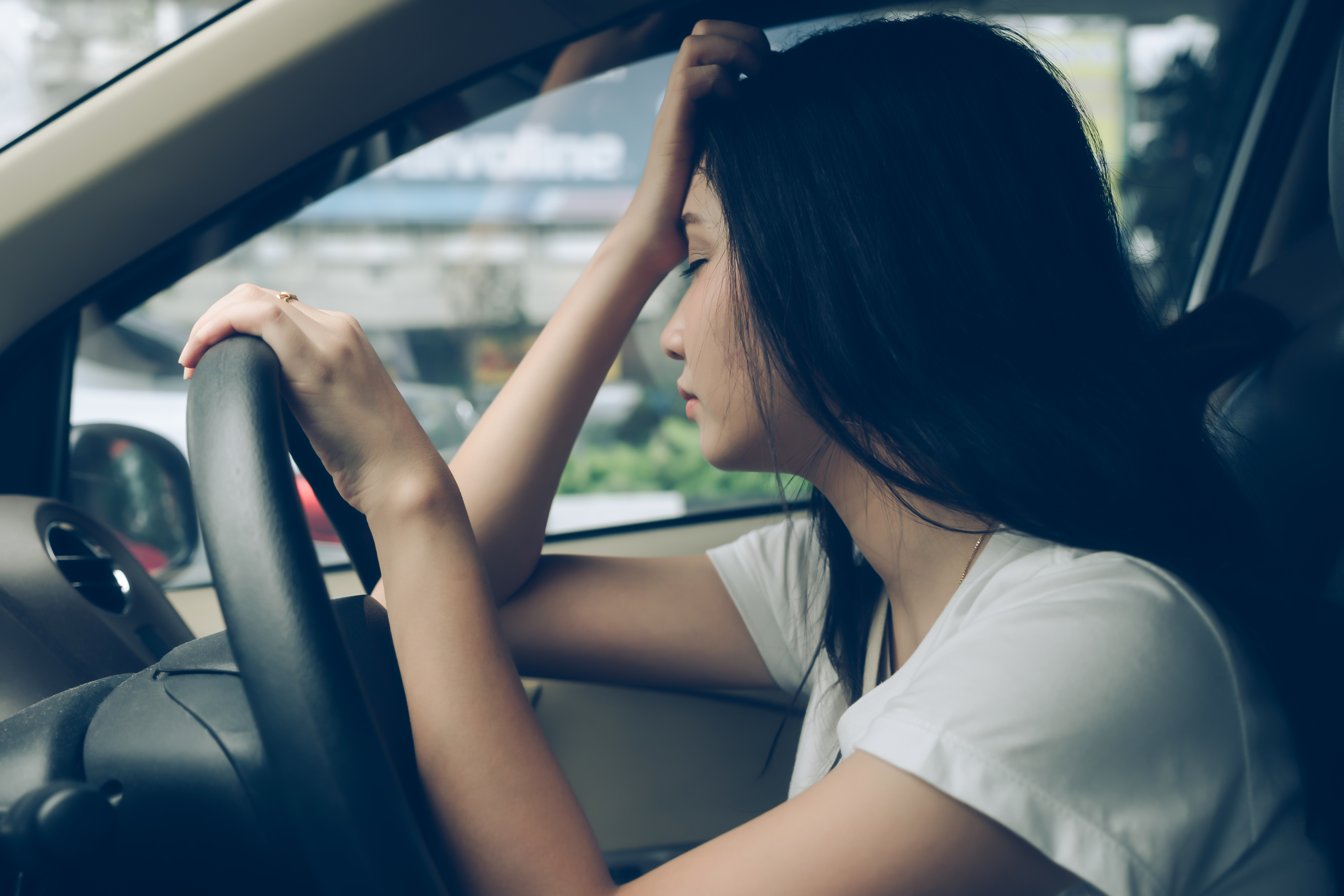 upset driver in car