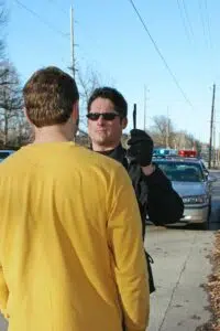 man and cop sobriety test