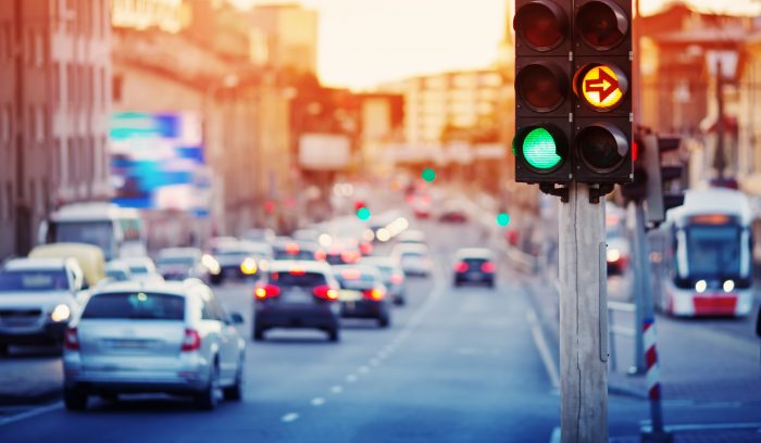traffic near a green traffic light