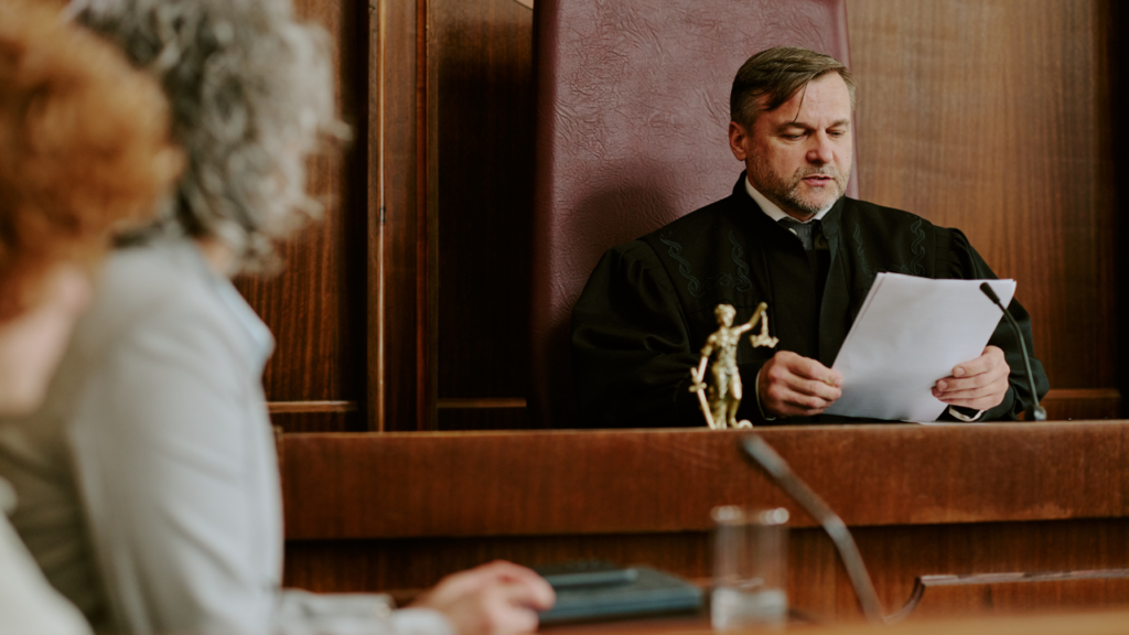 A pretrial conference in the court house for a traffic violation.