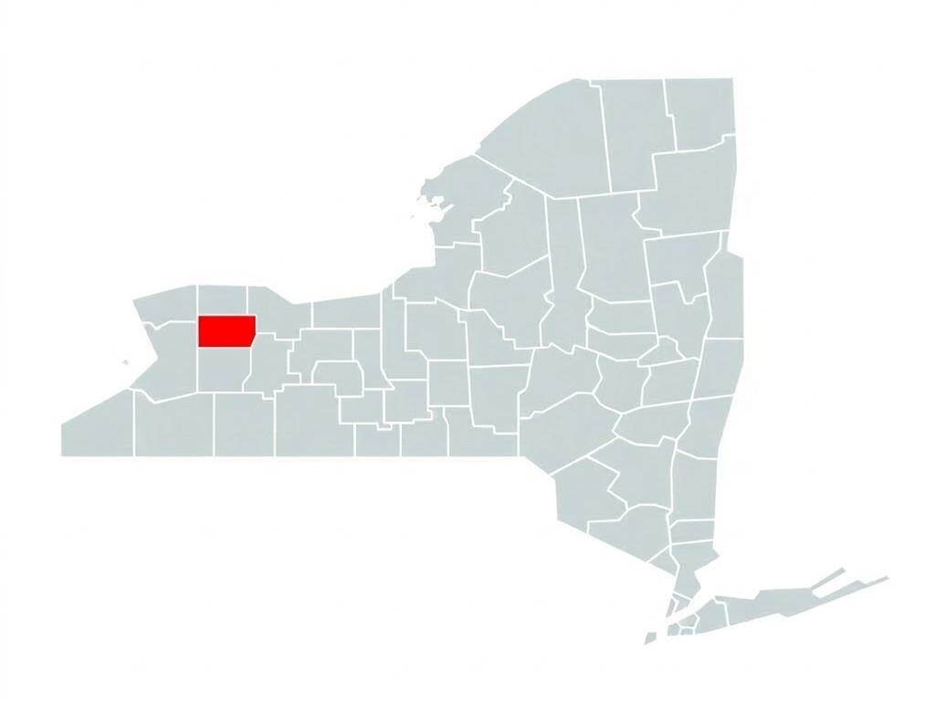 A map of New York state with Genesee County highlighted in red.