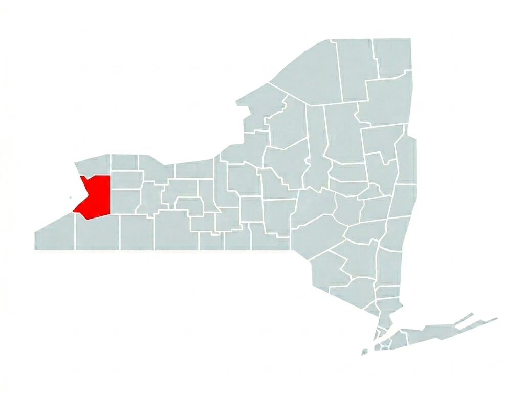 A map of New York State with Erie County highlighted in red.