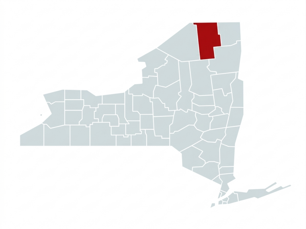 A map of New York State with Franklin County highlighted in red.