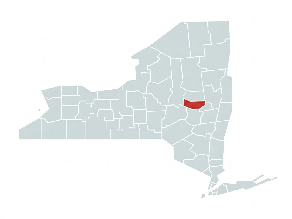 A map of New York State with Montgomery County highlighted in red.