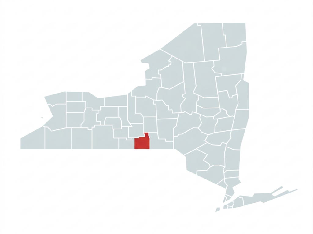 A map of New York State with Tioga County highlighted in red.